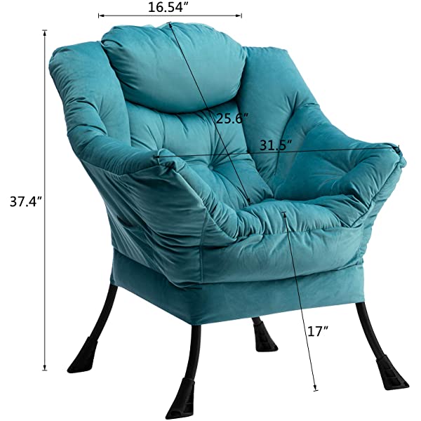 AbocoFur Modern Large Cotton Fabric Lazy Chair，Accent Contemporary Lounge Chair, Single Steel Frame Leisure Sofa Chair with Armrests and A Side Pocket, Beige