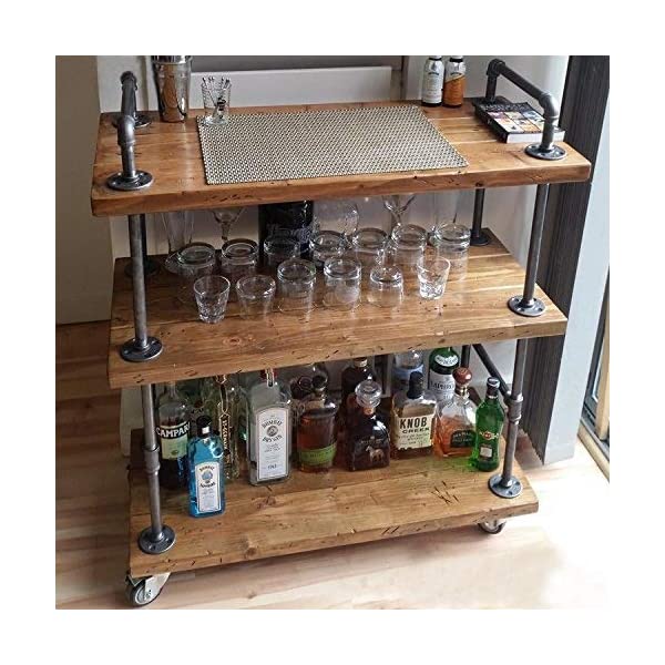 WGX Design For You Wood and Metal Wine Rack with Wheels Kicthen Bar Dining Room Tea Wine Holder Serving Cart Furniture Cart-01