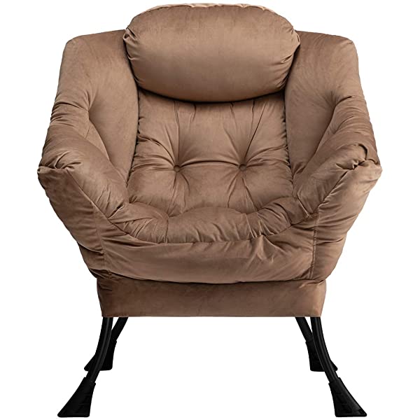 AbocoFur Modern Large Cotton Fabric Lazy Chair，Accent Contemporary Lounge Chair, Single Steel Frame Leisure Sofa Chair with Armrests and A Side Pocket, Beige