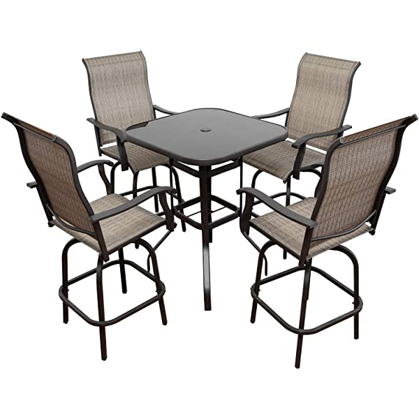 Will-Mall Patio Furniture Swivel Bar Chairs Set of 2, Outdoor High Bistro Stools, Textilene Fabric Bar Height Patio Chairs, for Lawn, Backyard and Garden (2 Bar Chairs)