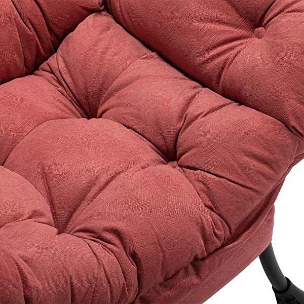 AbocoFur Modern Large Cotton Fabric Lazy Chair，Accent Contemporary Lounge Chair, Single Steel Frame Leisure Sofa Chair with Armrests and A Side Pocket, Beige