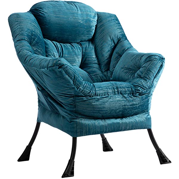 AbocoFur Modern Large Cotton Fabric Lazy Chair，Accent Contemporary Lounge Chair, Single Steel Frame Leisure Sofa Chair with Armrests and A Side Pocket, Beige