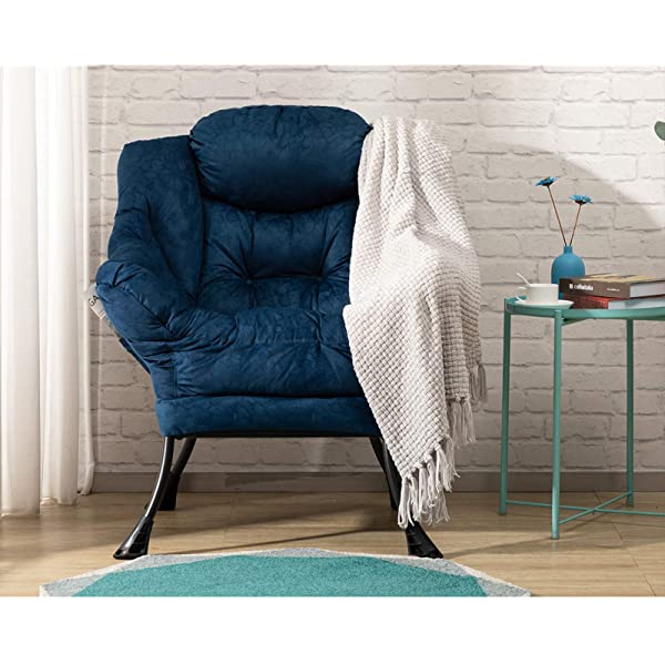 AbocoFur Modern Large Cotton Fabric Lazy Chair，Accent Contemporary Lounge Chair, Single Steel Frame Leisure Sofa Chair with Armrests and A Side Pocket, Beige