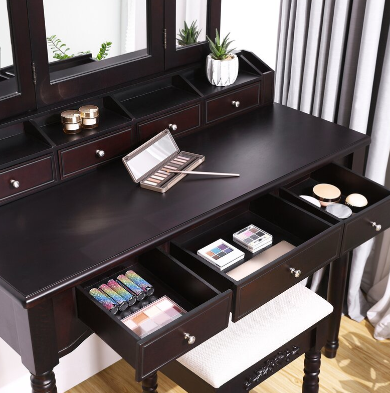 Soares Vanity Set with Stool and Mirror