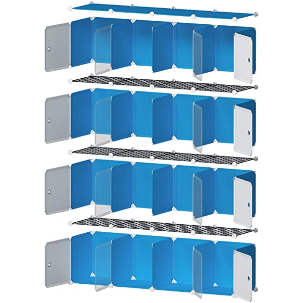 YOZO Cube Storage Organzier Portable Closet Wardrobe Bedroom Dresser (71x14x71 inches) Portable Closet Cube Shelf Armoire Pantry Cabinet, 25 Cubes, Blue 25Cubes Blue