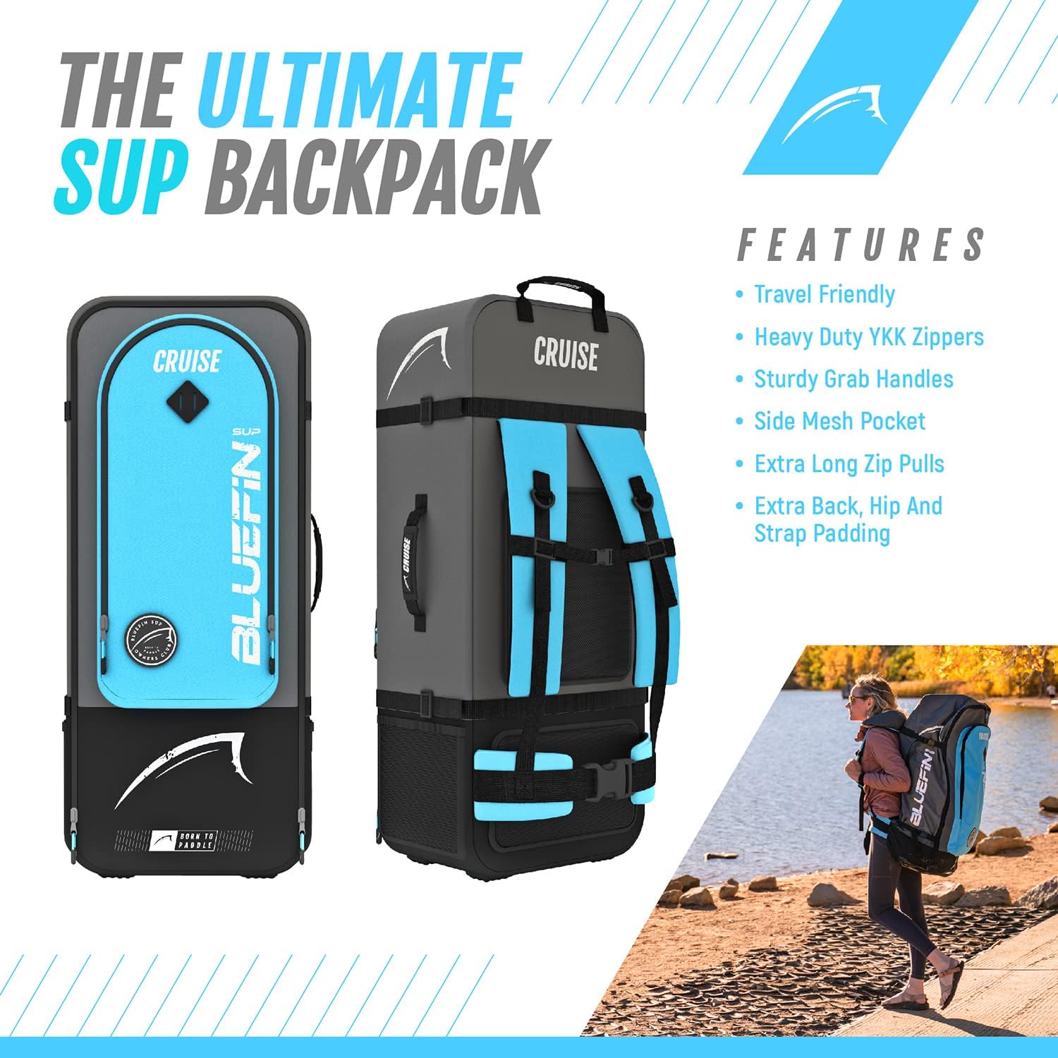 Bluefin Cruise SUP Inflatable Stand Up Paddle Board | Premium Paddleboard Accessories | Multiple sizes: Kids, 9'8, 10'4, 10’8, 12’, 15'