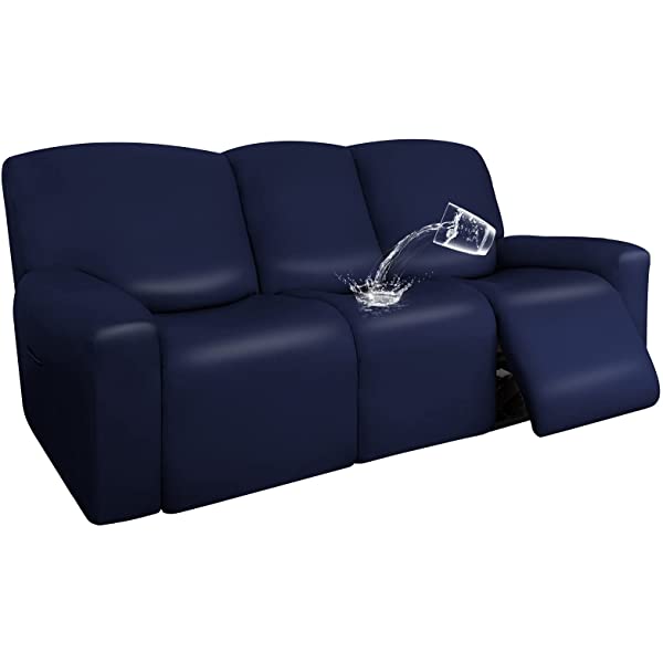 Easy-Going PU Leather Recliner Sofa Slipcovers, Waterproof Stretch Sofa Covers, 8 Pieces Stretch Furniture Protector, Elastic Strap Shield Pets Kids Children Cats Dogs Beige