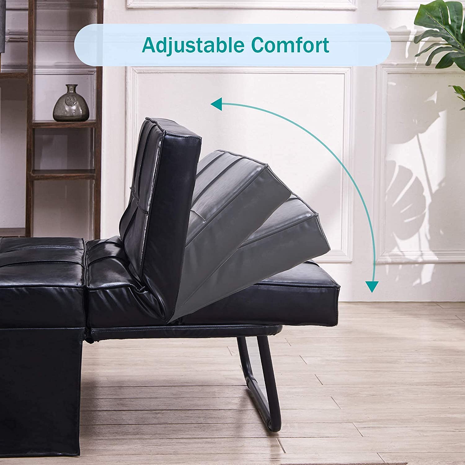 Vonanda Leather Ottoman Sofa Bed, Small Modern Couch Multi-Position Convertible Comfortable and Durable Leather Couch Lounger Guest Bed with Pillow for Small