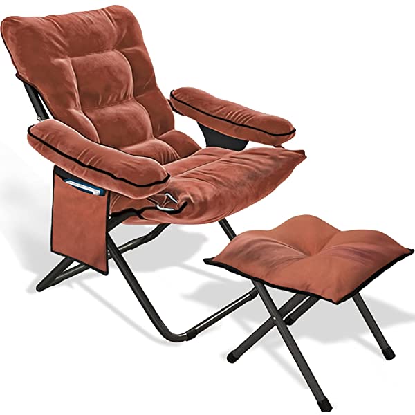 VOJUEAR Modern Accent Fabric Lazy Chair with Ottoman, Upholstered Lounge Reclining Armchair with Side Pocket for Adults or Kids,Upholstered Lounge Leisure Armrest Sofa Chair (CharcoalGrey)