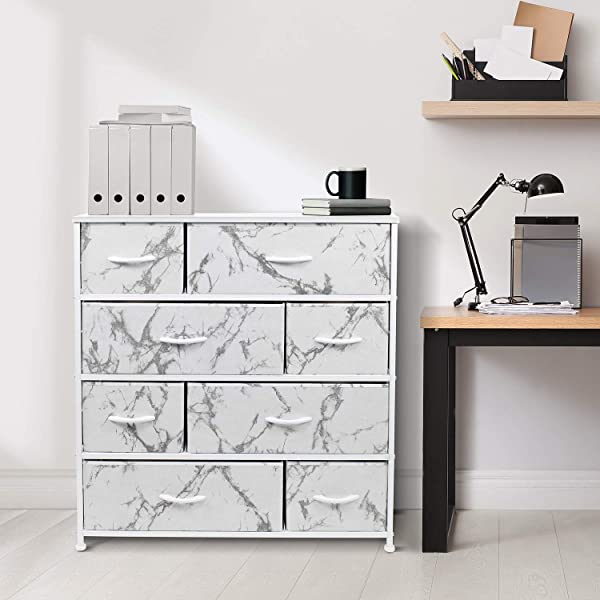 Sorbus Dresser with 8 Drawers - Furniture Storage Chest Tower Unit for Bedroom, Hallway, Closet, Office Organization - Steel Frame, Wood Top, Easy Pull Fabric Bins (White)