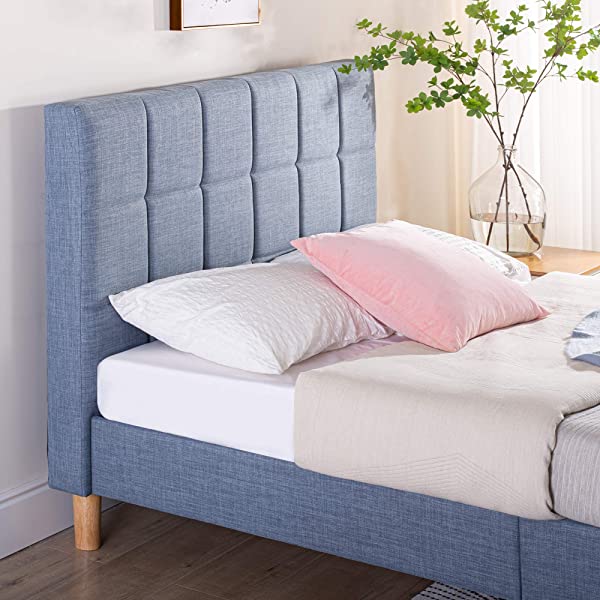 ZINUS Lottie Upholstered Platform Bed Frame / Mattress Foundation / Wood Slat Support / No Box Spring Needed / Easy Assembly, Grey, Queen Grey Queen Standard