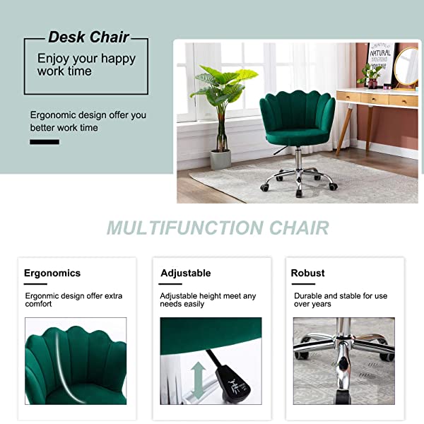 MTFY Modern Home Office Swivel Chair, Shell Desk Chair with Adjustable Height, Upholstered Ergonomic Computer Desk Chair Leisure Task Chair Accent Armchair for Office, Living Room,Bedroom (Beige)