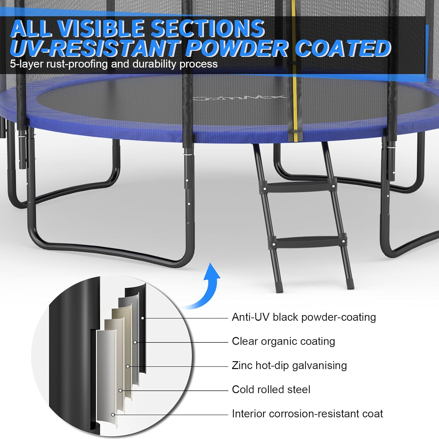 CalmMax Trampoline 12FT 14FT 15FT 16FT Jump Recreational Trampolines with Enclosure Net - ASTM Approved- Combo Bounce Outdoor Trampoline for Kids Family Happy Time