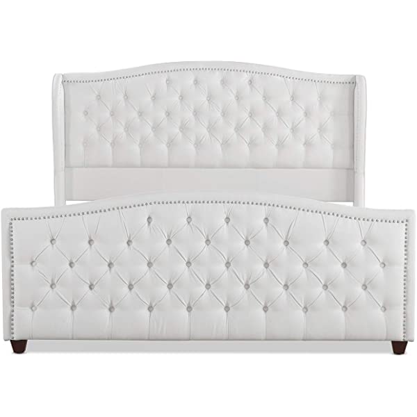 Jennifer Taylor Home Marcella Collection Queen Wingback Tufted Hand-Applied Nail Heads Upholstered Bed, Antique White Antique White Queen