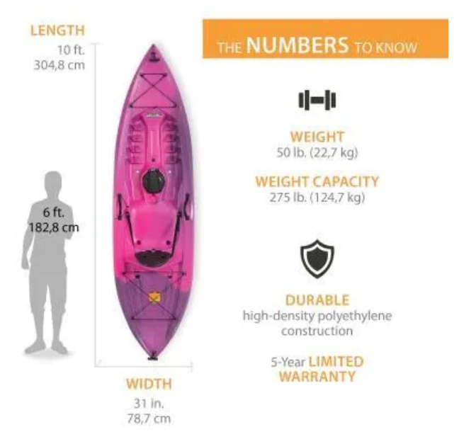 LIFETIME TIOGA 100 SIT-ON-TOP KAYAK (PADDLE INCLUDED)