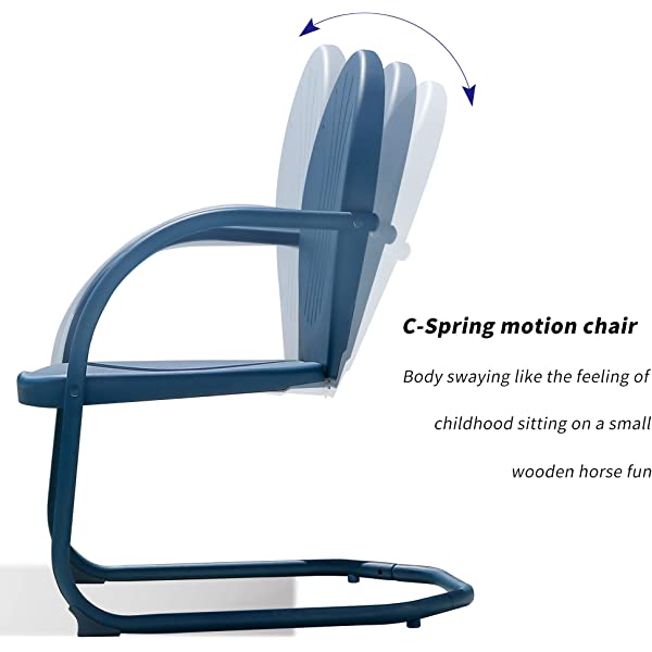 PURPLE LEAF Outdoor Patio Bistro Set, 3 Pieces Retro Porch Furniture Set 2 C-Spring Metal Outdoor Chairs and Round Side Table, Blue