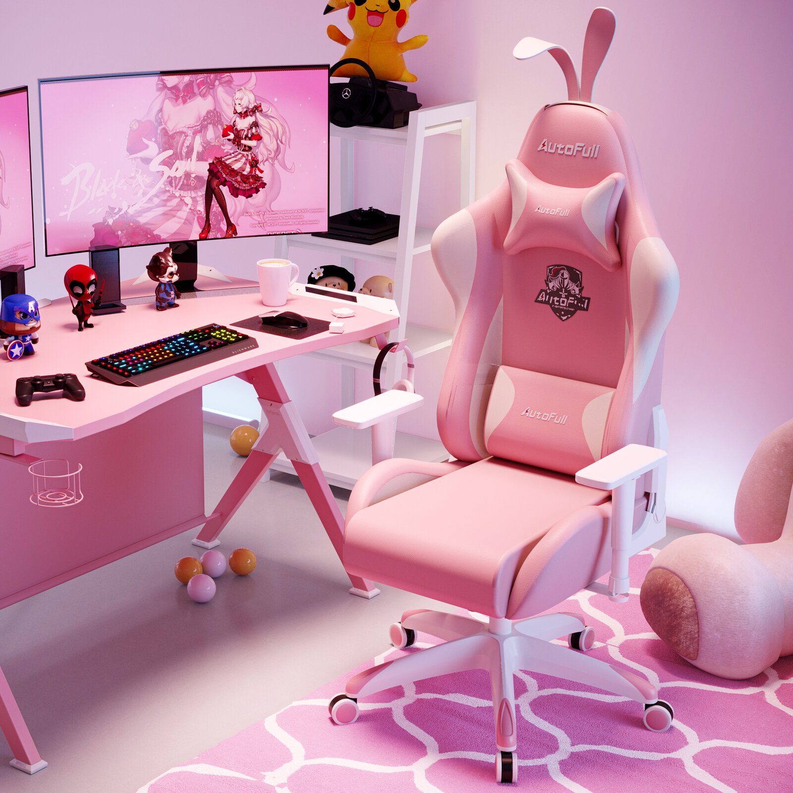 【Furniture】Racing Game Chair Autofull Adjustable Reclining Ergonomic Swivel PC in Pink