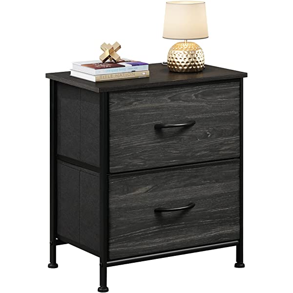 WLIVE Nightstand with 2 Fabric Drawers, Bedside Furniture & End Table Dresser for Bedroom, Living Room, Steel Frame, Wood Top, Easy Pull Handle Charcoal Gray