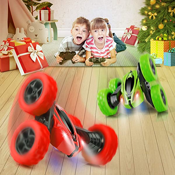 ORRENTE RC Cars Stunt Car Toy Remote Control Car, Offroad Remote Control Monster Trucks 4WD 2.4Ghz RC Rock Crawler with Headlights, Double Sided 360° Flips RC Car Toys Gift for Kids Boys Girls (Red)
