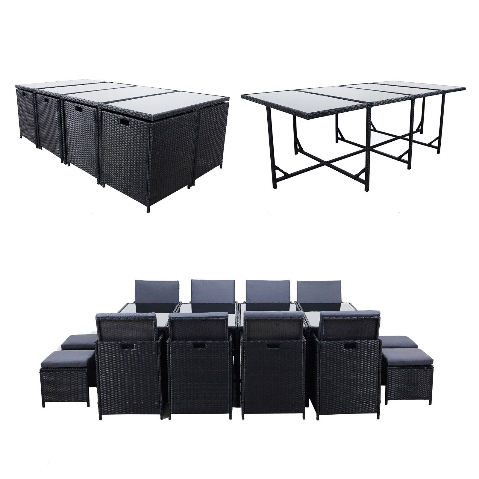 【Home&Garden】Meuble de Jardin en Poly rotin Lounge Outdoor Canapé Lounge Set Noir