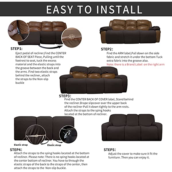 Easy-Going PU Leather Recliner Sofa Slipcovers, Waterproof Stretch Sofa Covers, 8 Pieces Stretch Furniture Protector, Elastic Strap Shield Pets Kids Children Cats Dogs Beige