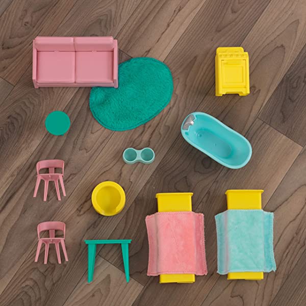 KidKraft Designed by Me™: Magnetic Makeover Wooden Dollhouse with Magnets, Fabric Wallpapers and 10 Pieces of Furniture, Gift for Ages 3+ Modern