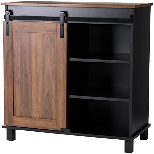 Glitzhome Wood Rustic Wine Cabinet 2-Sections Bar Cabinet with Wine Storage 31.5”L Sideboard Table with Drawers Wood Sideboard with Wine Display for Kitchen Dining Room 2 piece