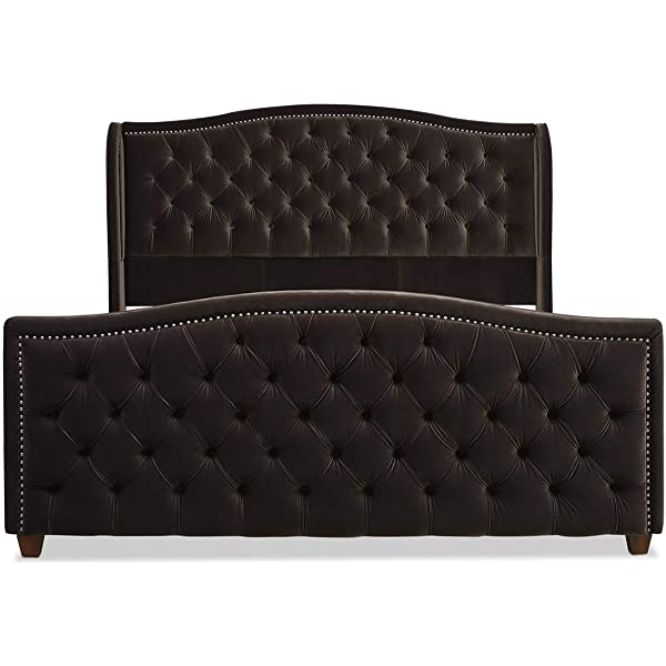 Jennifer Taylor Home Marcella Collection Queen Wingback Tufted Hand-Applied Nail Heads Upholstered Bed, Antique White Antique White Queen