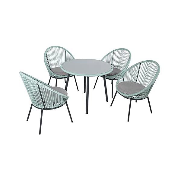 OC Orange-Casual 5 Pieces Patio Conversation Set, Outdoor Furniture Set, All-Weather Wicker Chairs with Round Glass Top Table and 4 Chairs, for Garden,Backyard, Indoor Outdoor Use, Yellow