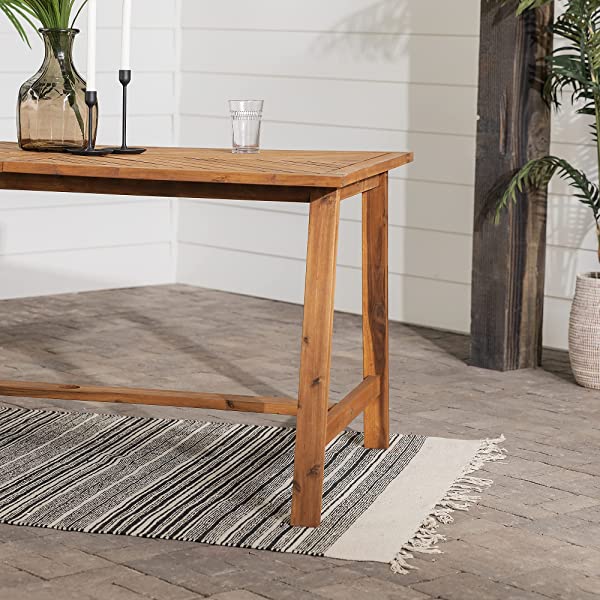 Walker Edison 5 Person Outdoor Wood Chevron Patio Furniture Dining Set Table Chairs Bench All Weather Backyard Conversation Garden Poolside Balcony, 4 Piece, Brown Brown 4 Piece Dining Set