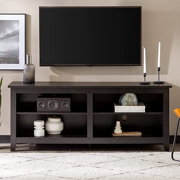 Walker Edison Wren Classic 4 Cubby TV Stand for TVs up to 65 Inches, 58 Inch, Black Black 58 InchTV Stand