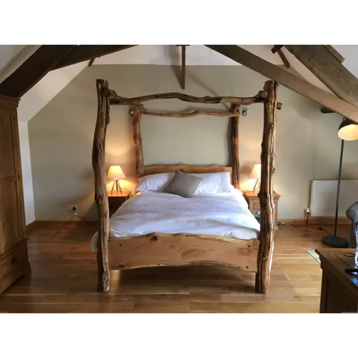 【Furniture】Rustic Oak Four Poster Tree Bed (comes with full size mattress)
