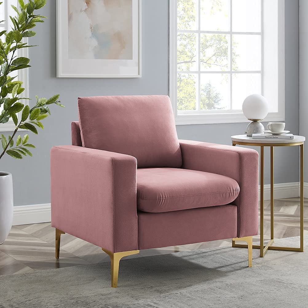 Hbaid velvet decorative chair, sofa chair comfortable single sofa high back club armchair, suitable for bedroom reading mid-century modern living room chair (rose)