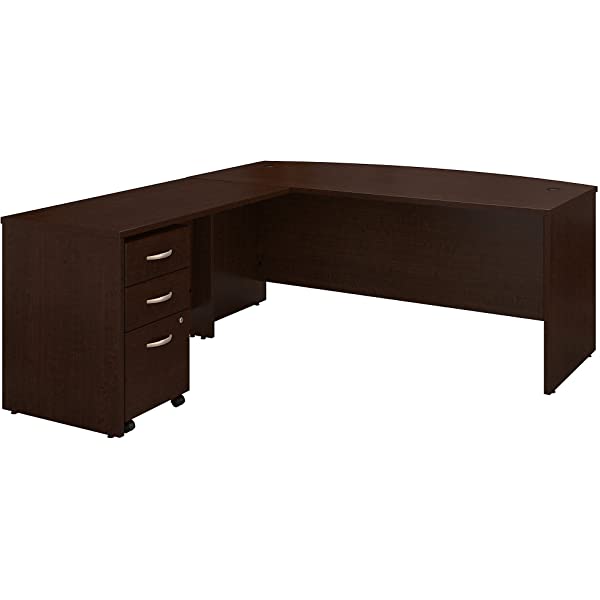 Bush Business Furniture Series C 72W Bow Front L Shaped Desk with 48W Return and Mobile File Cabinet in Hansen Cherry