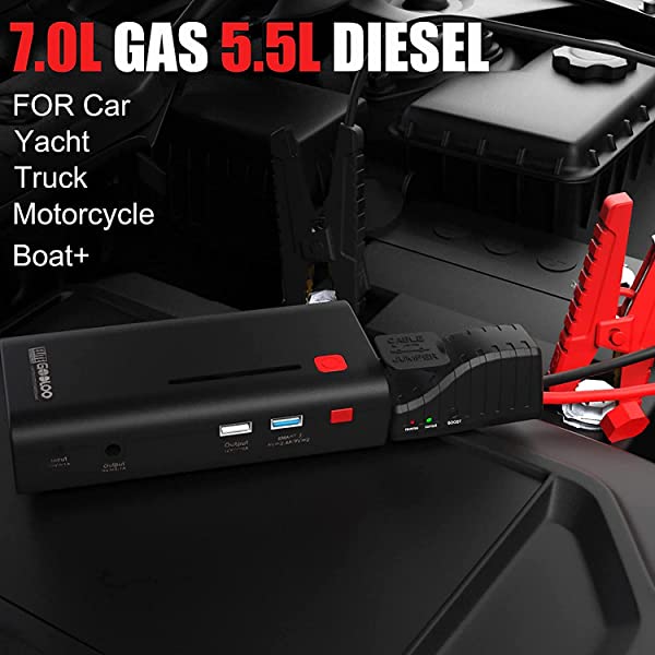GOOLOO Jump Starter 1200A Peak Car Starter 12V SuperSafe Lithium Jump Box, Battery Booster Pack, Portable Power Bank Charger, and Jumper Cables for Up to 7.0L Gas or 5.5L Diesel Engine