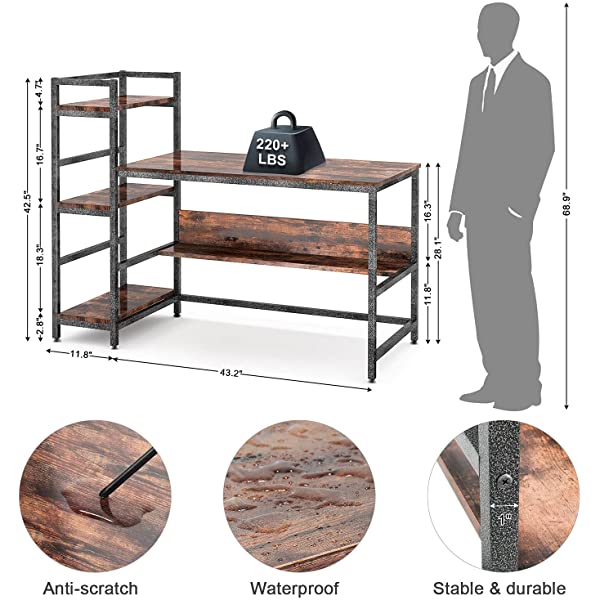 Computer Desk 55 inch with Storage Shelves Study Writing Table for Home Office,Modern Simple Style, Rustic Brown
