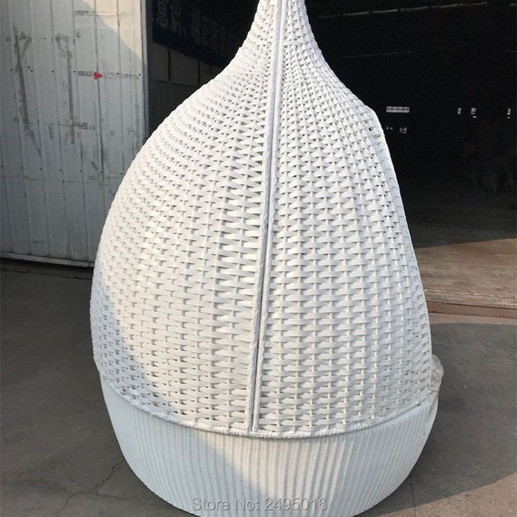 OUTDOOR RATTAN LEISURE DAYBED OUTDOOR FURNITURE , ROOFED LOUNGER WICKER PATIO CHAISE LOUNGE DAYBED FOR POOLSIDE,HOTEL /WHITE