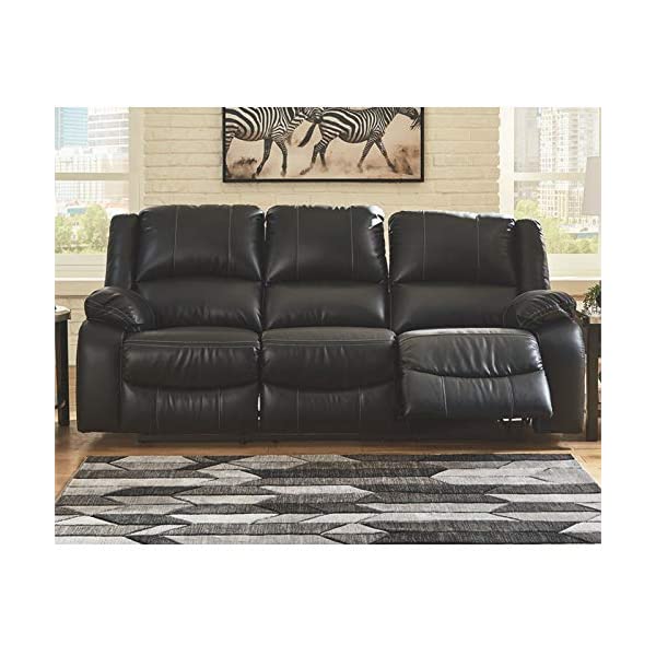 Signature Design by Ashley - Calderwell Contemporary Faux Leather Double Reclining Loveseat w/ Console - Adjustable - Gray Manual Loveseat Grey