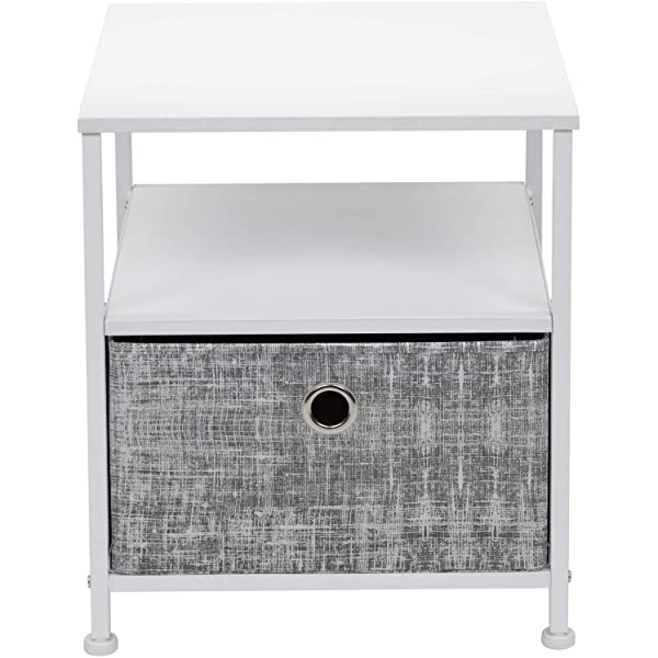 Sorbus Nightstand 1-Drawer Shelf Storage- Bedside Furniture & Accent End Table Chest for Home, Bedroom, Office, College Dorm, Steel Frame, Wood Top, Easy Pull Fabric Bins (Rustic Wood)