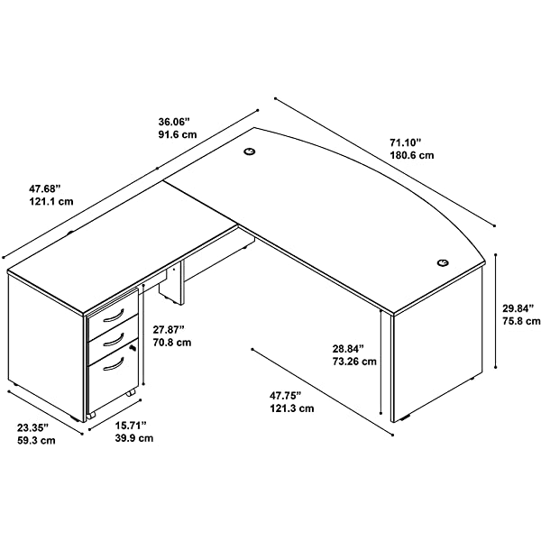 Bush Business Furniture Series C 72W Bow Front L Shaped Desk with 48W Return and Mobile File Cabinet in Hansen Cherry