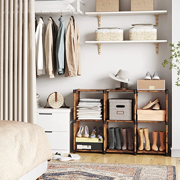SONGMICS 6-Cube Storage Rack, Staircase Organizer, DIY Storage Shelf, Bookcase in Living Room, Children’s Room, Bedroom, for Toys and Daily Necessities, Rustic Brown ULSN063X12