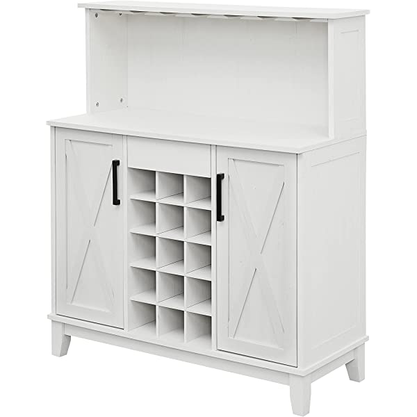 Bar Cabinet with Wine Rack and Glass Doors (Grey wash- Solid)