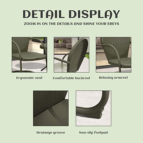 PURPLE LEAF Outdoor Patio Bistro Set, 3 Pieces Retro Porch Furniture Set 2 C-Spring Metal Outdoor Chairs and Round Side Table, Blue