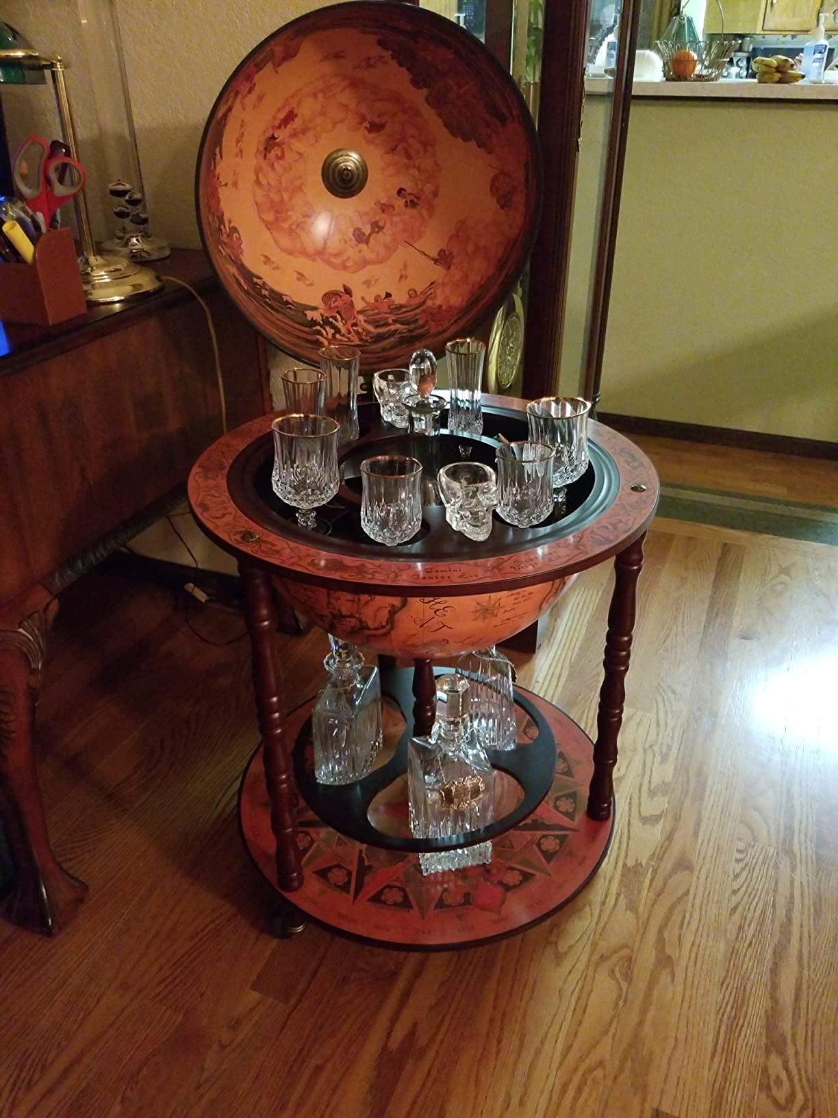 【Furniture】Design Toscano Sixteenth-Century Italian Replica Globe Bar Cart Cabinet on Wheels, 38