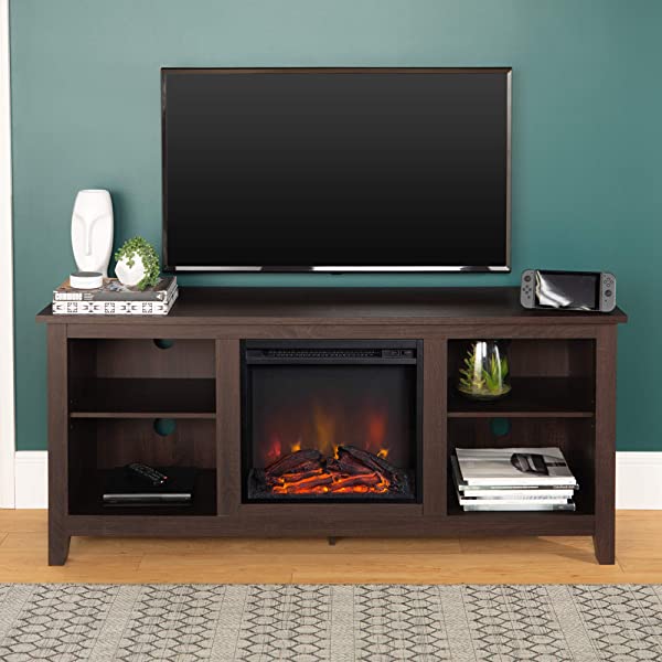 Walker Edison Wren Classic 4 Cubby TV Stand for TVs up to 65 Inches, 58 Inch, Black Black 58 InchTV Stand