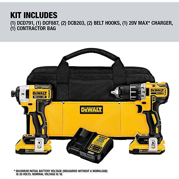 DEWALT 20V Max Cordless Drill Combo Kit, 2-Tool (DCK240C2),Yellow/Black Drill Driver/Impact Combo Kit 20V Combo Kit