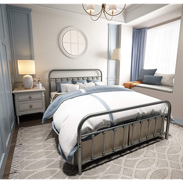 Black Metal Bed Frame Full Size with Headboard and Footboard Single Platform Mattress Base,Metal Tube and Iron-Art Bed（Full,Black） Full Black