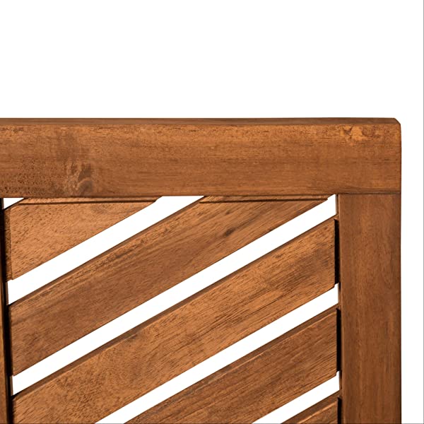 Walker Edison 5 Person Outdoor Wood Chevron Patio Furniture Dining Set Table Chairs Bench All Weather Backyard Conversation Garden Poolside Balcony, 4 Piece, Brown Brown 4 Piece Dining Set