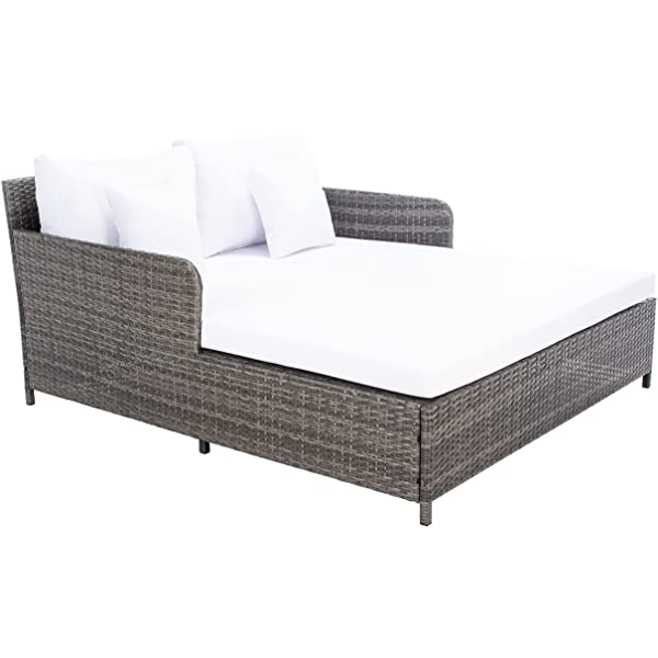 Safavieh Outdoor Collection Cadeo Brown Cushion Daybed PAT7500C, Grey/White
