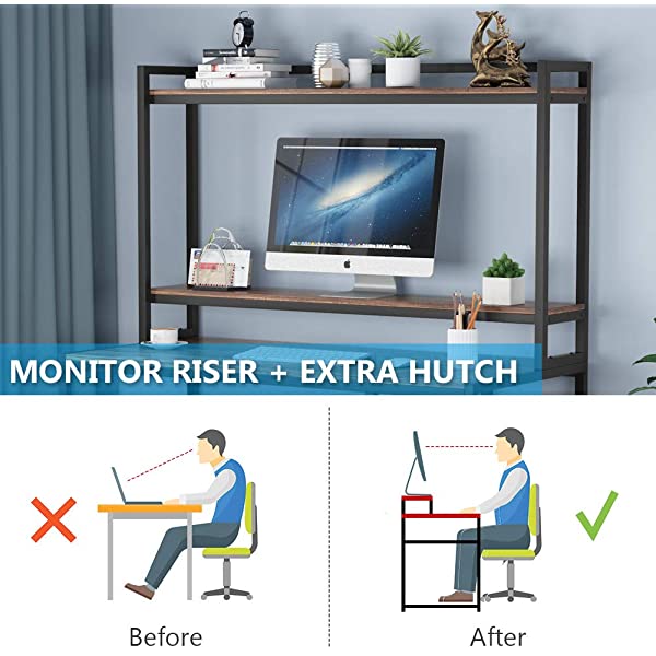 Tribesigns Computer Desk with Hutch and Shelves, 47 Inches Home Office Desk with Bookshelves and CPU Stand, Writing Desk PC Study Table Workstation for Small Spaces (Rustic Brown)